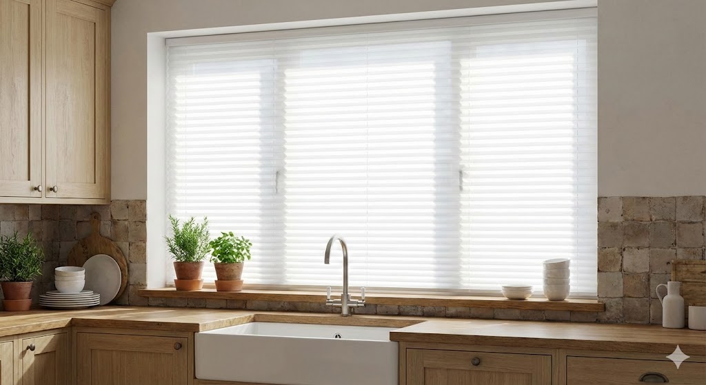 Plisségardiner i kök